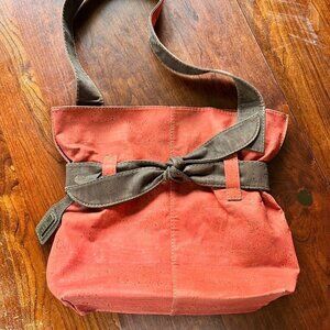 Artelusa Coral & Brown Cork Shoulder Bag With Bow‎ Detail